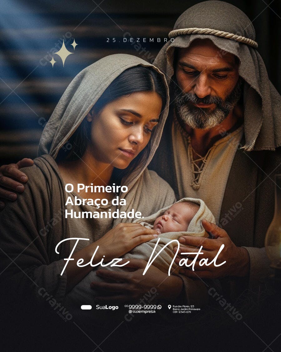 Flyer Feliz Natal O Primeiro Abraço da Humanidade PSD Editável