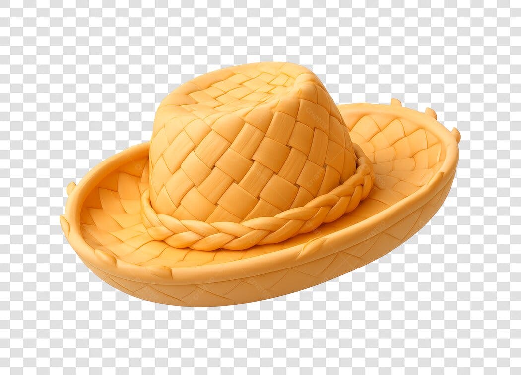 Ilustração 3D Chapéu de Palha Festa Junina Amarelo PNG com fundo transparente
