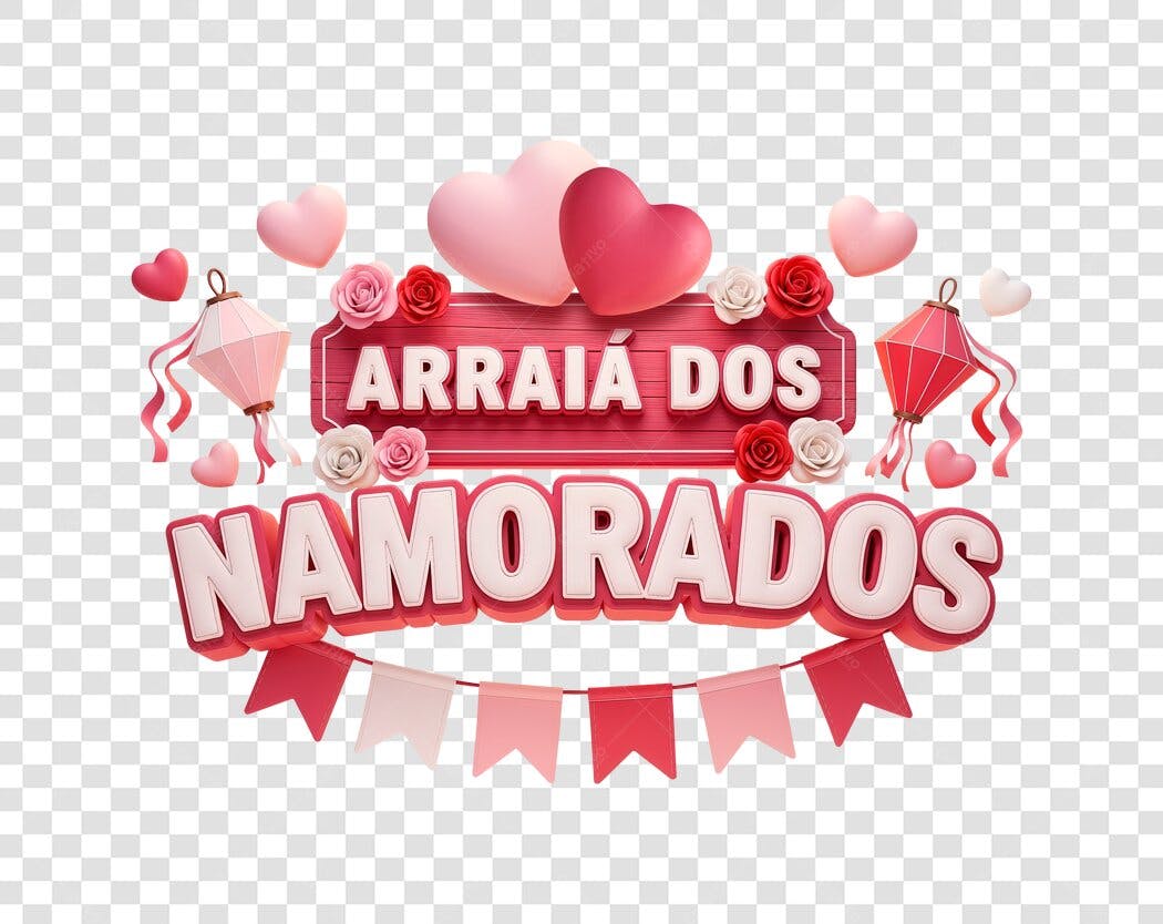 Título 3D Arraiá dos Namorados Junho 12 PNG com fundo transparente