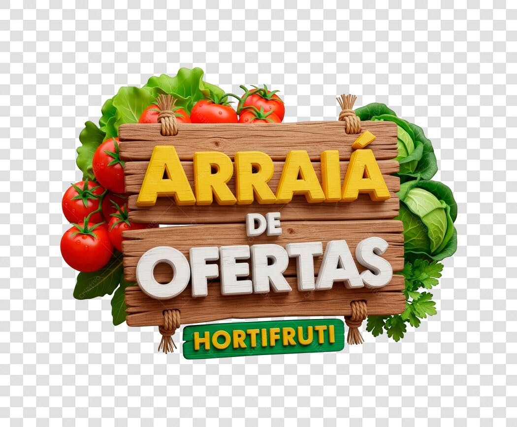 Elemento 3D Promocional Arraia de Ofertas Hortifruti PNG com fundo transparente