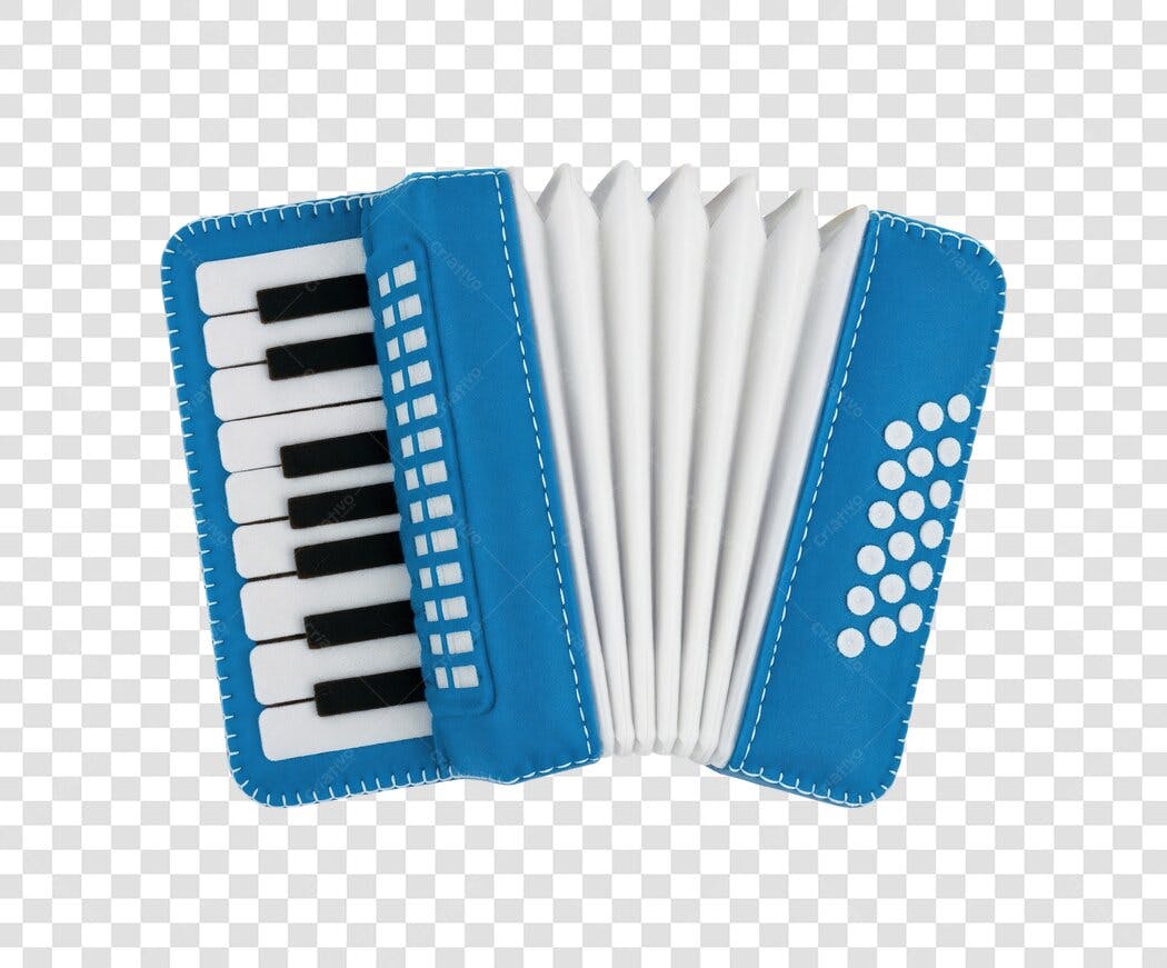 Objeto Musical Sanfona Acordeão Azul Branco PNG com fundo transparente