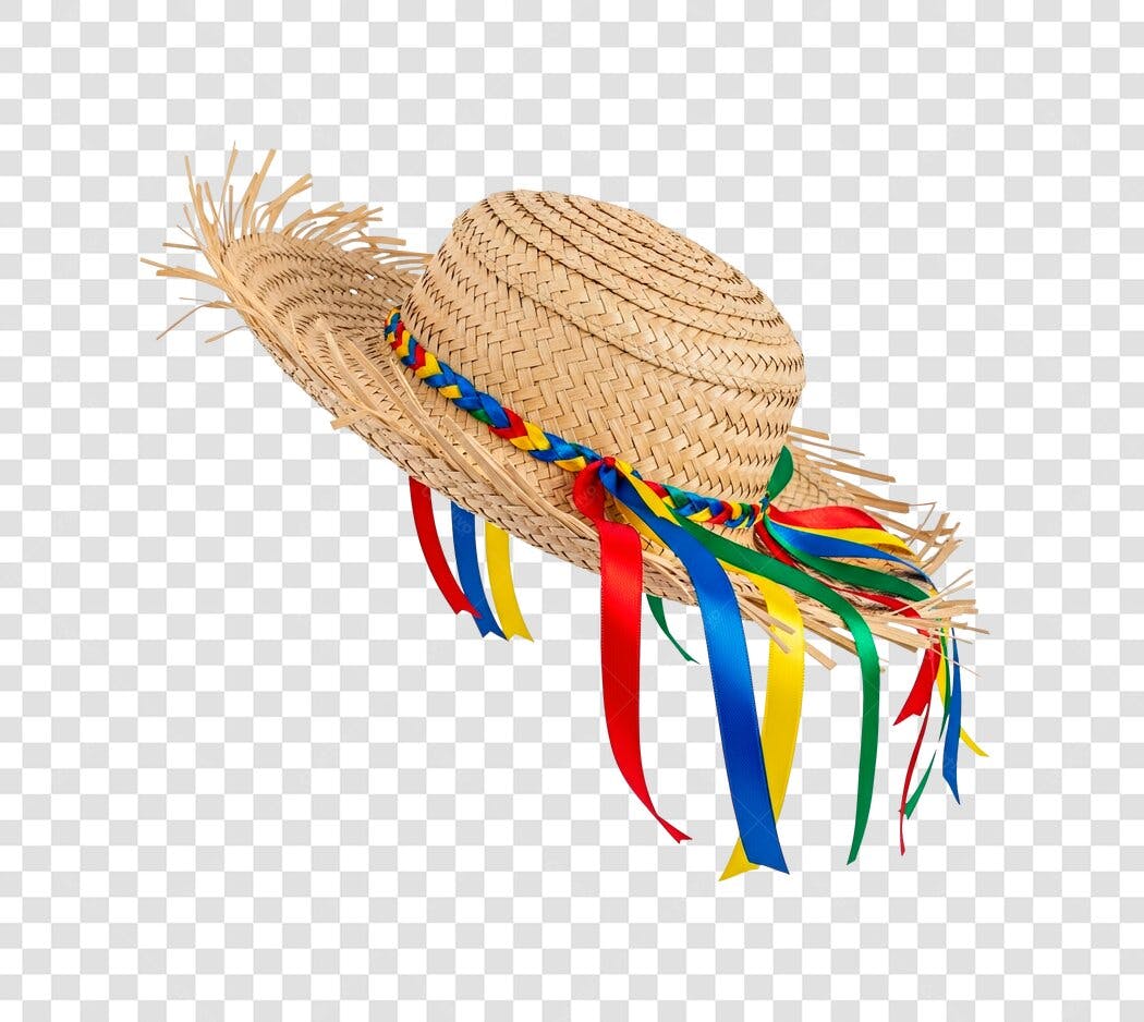 Clipart Chapéu de Palha Festa Junina Fitas Coloridas PNG com fundo transparente