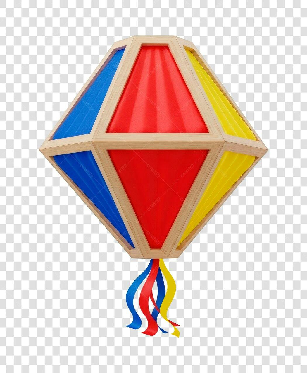 Ilustração 3D Balão Festa Junina vermelho azul amarelo PNG com fundo transparente