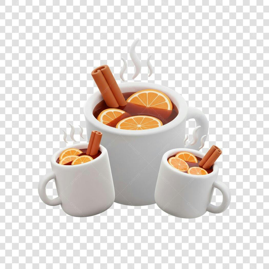Ilustração 3D de Bebidas Quentes de Inverno Laranja Canela PNG com fundo transparente
