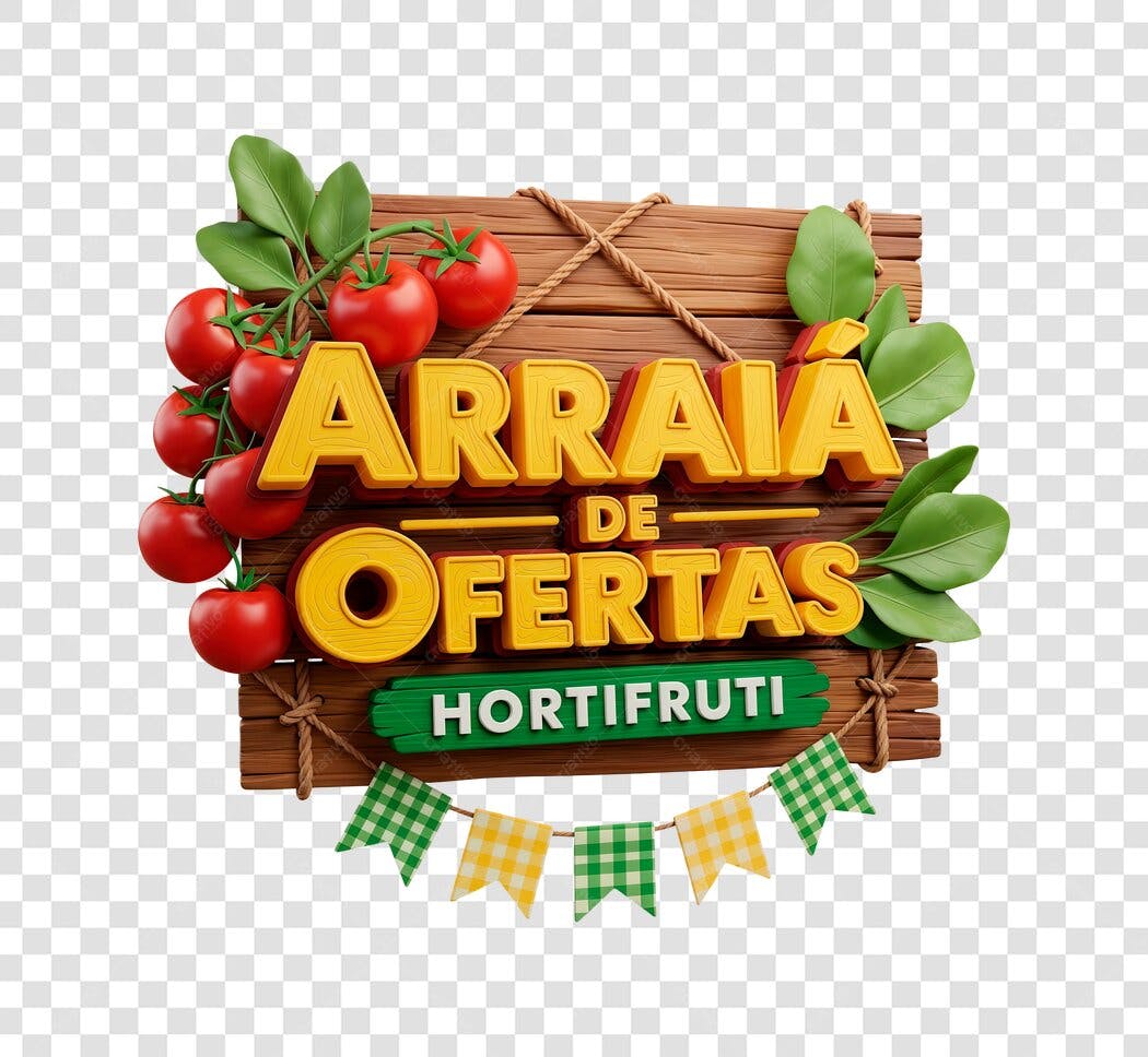 Selo 3D Arraia de Ofertas Hortifruti Festa Junina PNG com fundo transparente