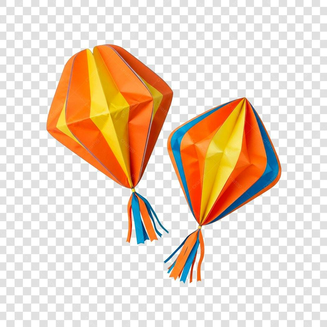 Ilustração Festa Junina Balões Laranja Amarelo Azul PNG com fundo transparente