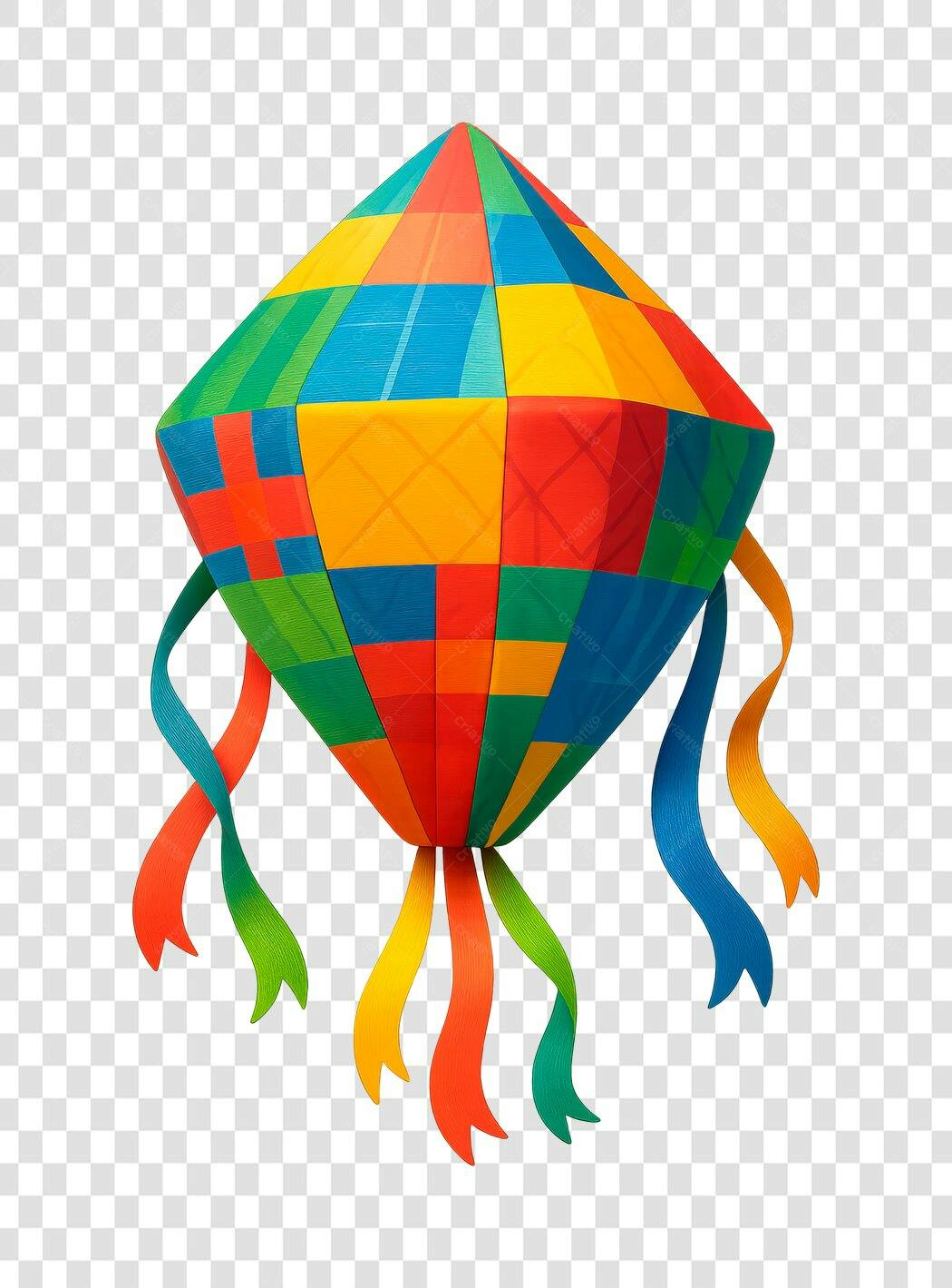 Elemento Gráfico Balão de Festa Junina Colorido com Fitas PNG com fundo transparente