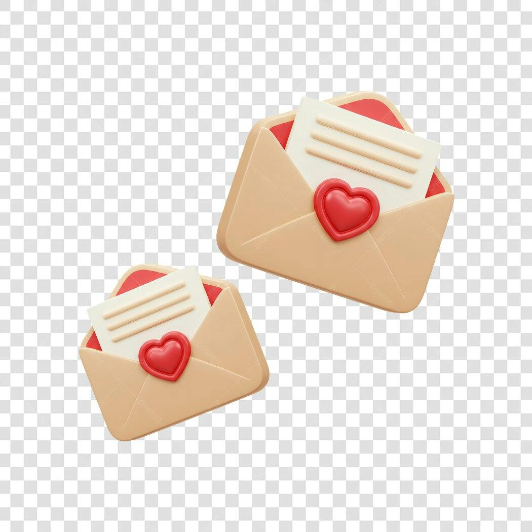 Icone de carta de amor com selo de coração vermelho 3D PNG com fundo transparente