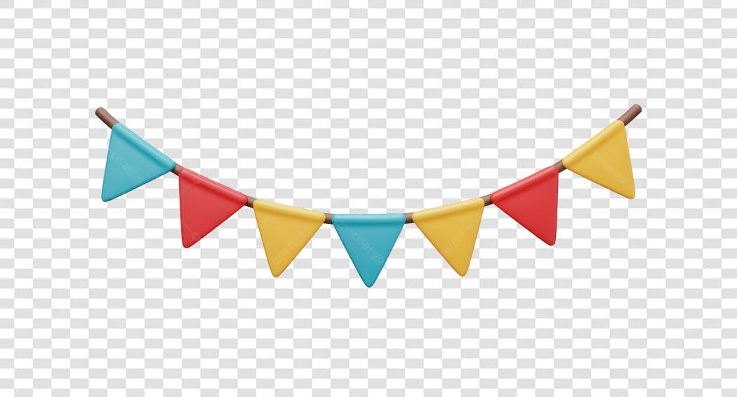 Varal de Bandeirinhas 3D para Festa Azul Vermelho Amarelo PNG com fundo transparente