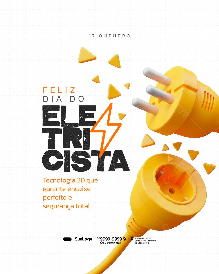 Flyer Dia do Eletricista 17 de Outubro PSD Editável