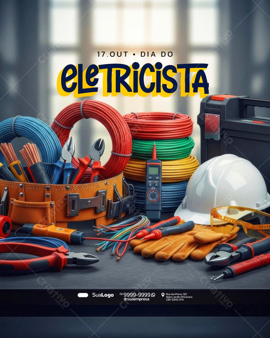 Flyer para Dia do Eletricista PSD Editável