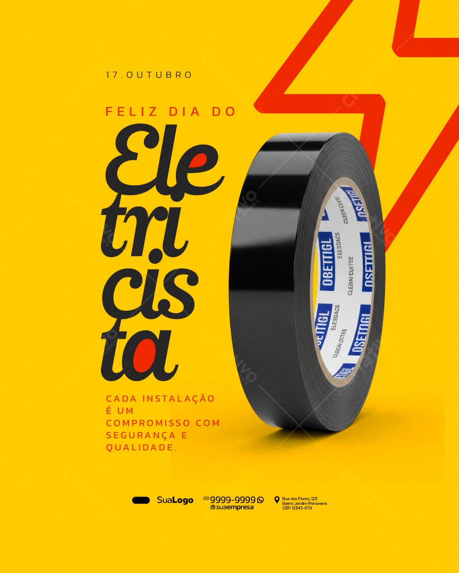 Flyer Dia do Eletricista 17 Outubro Fita Isolante PSD Editável