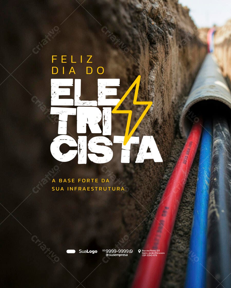 Flyer Dia do Eletricista Fios Elétricos Infraestrutura PSD Editável