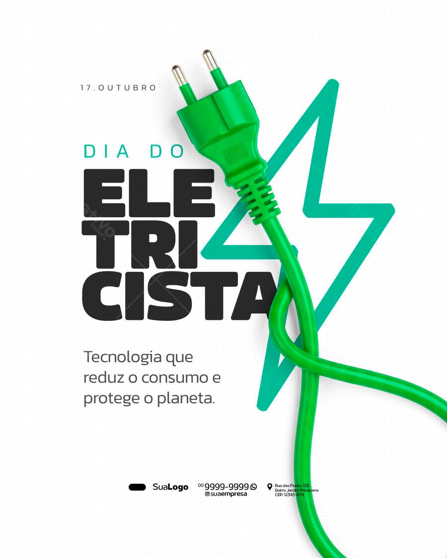 Flyer Dia do Eletricista com Plug Verde PSD Editável