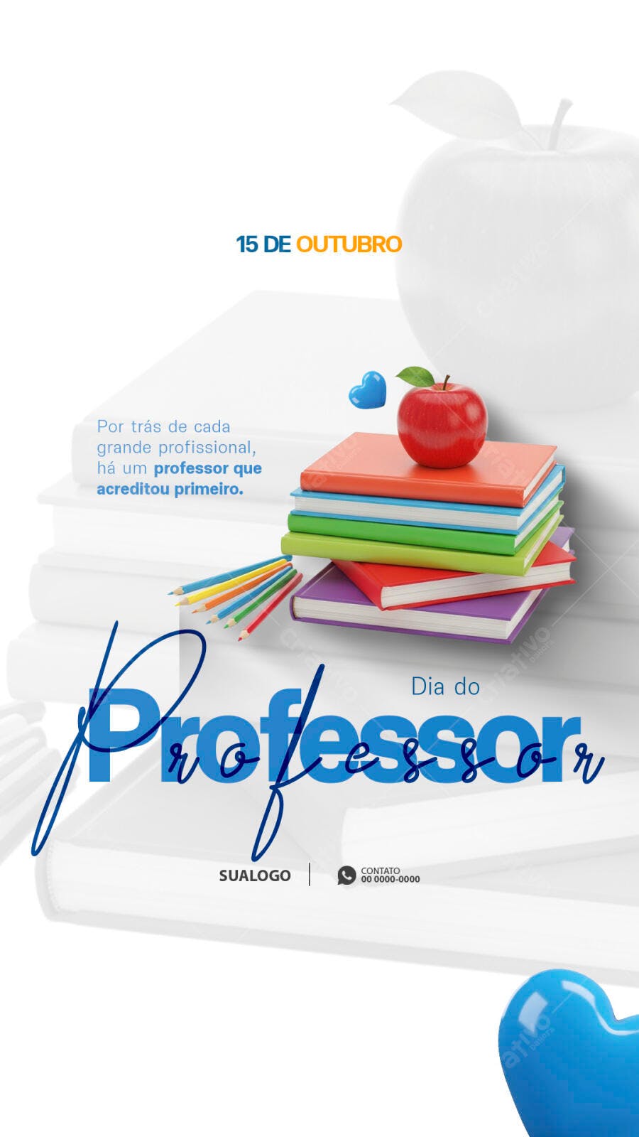 Flyer Dia do Professor com Livros e Maçã PSD Editável