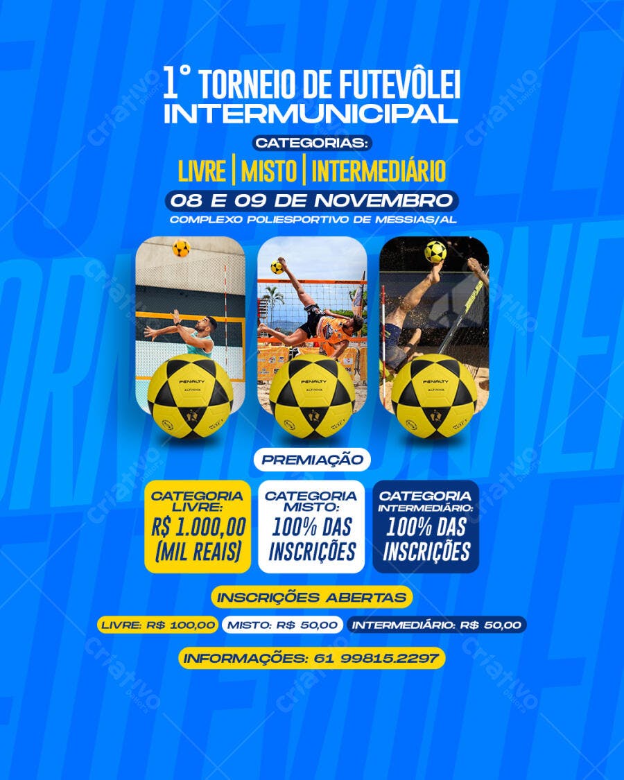 Flyer Torneio de Futevôlei Intermunicipal Messias PSD Editável