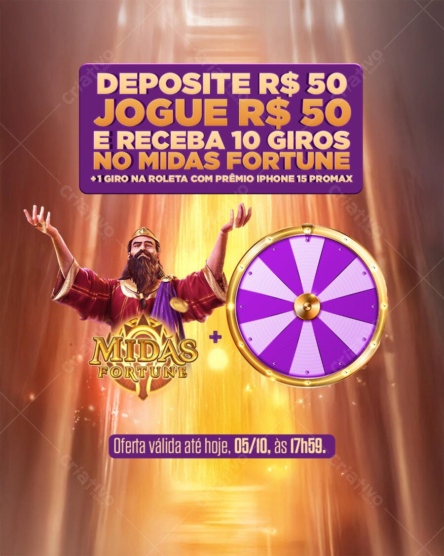 Flyer para Promoção Midas Fortune Giros Roleta iPhone PSD Editável
