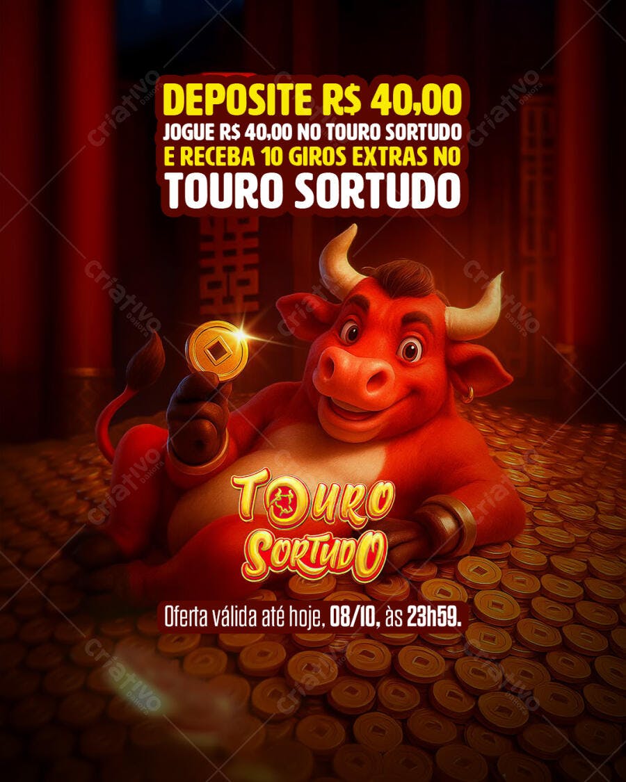 Flyer Promoção Jogo Touro Sortudo PSD Editável