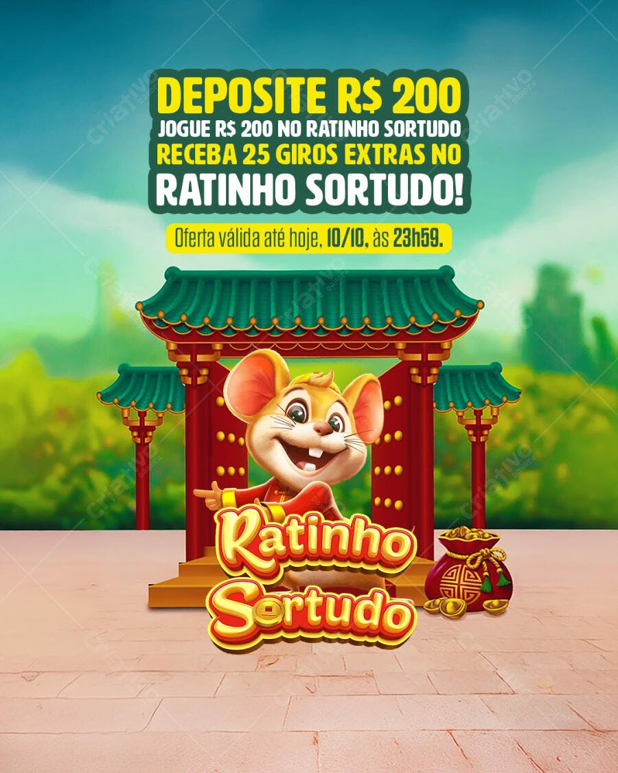 Flyer Promocional Jogo Ratinho Sortudo Bônus Giros PSD Editável