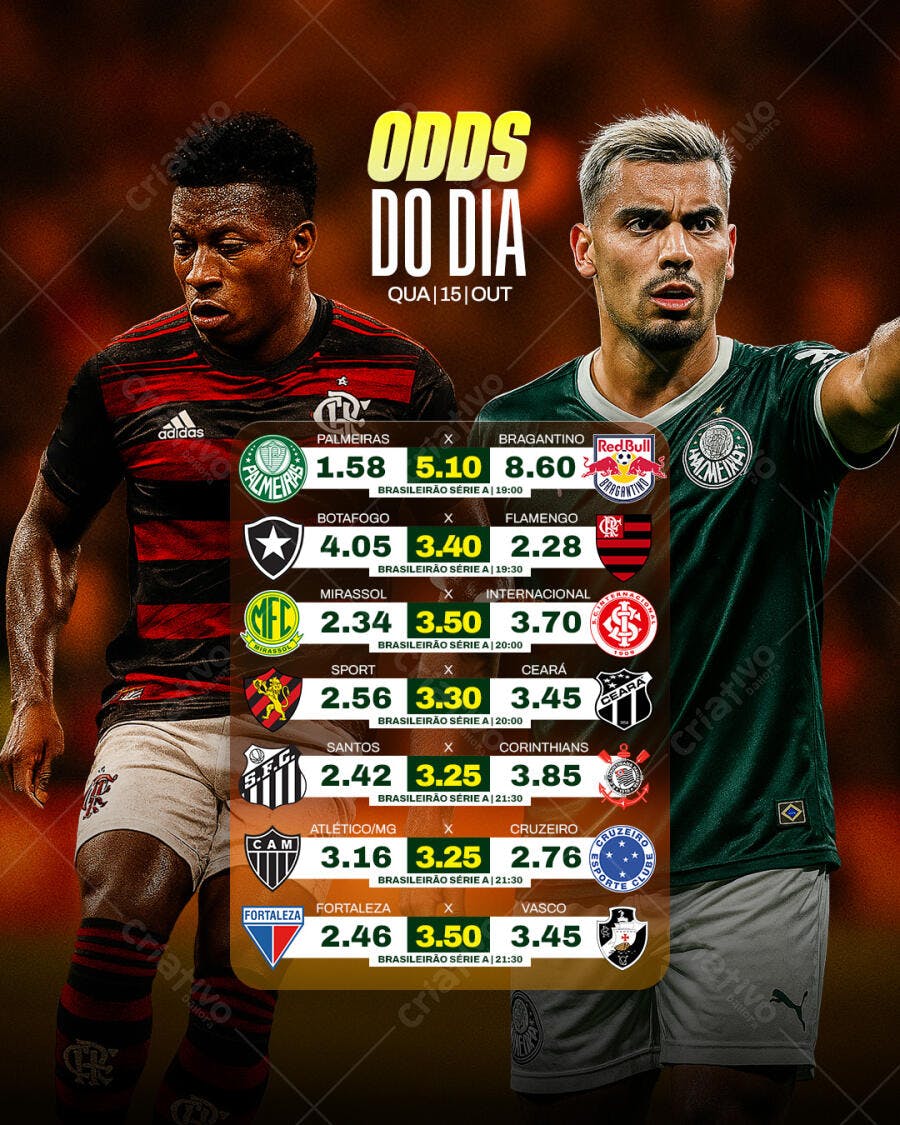 Flyer Odds do Dia Futebol Brasileiro PSD Editável