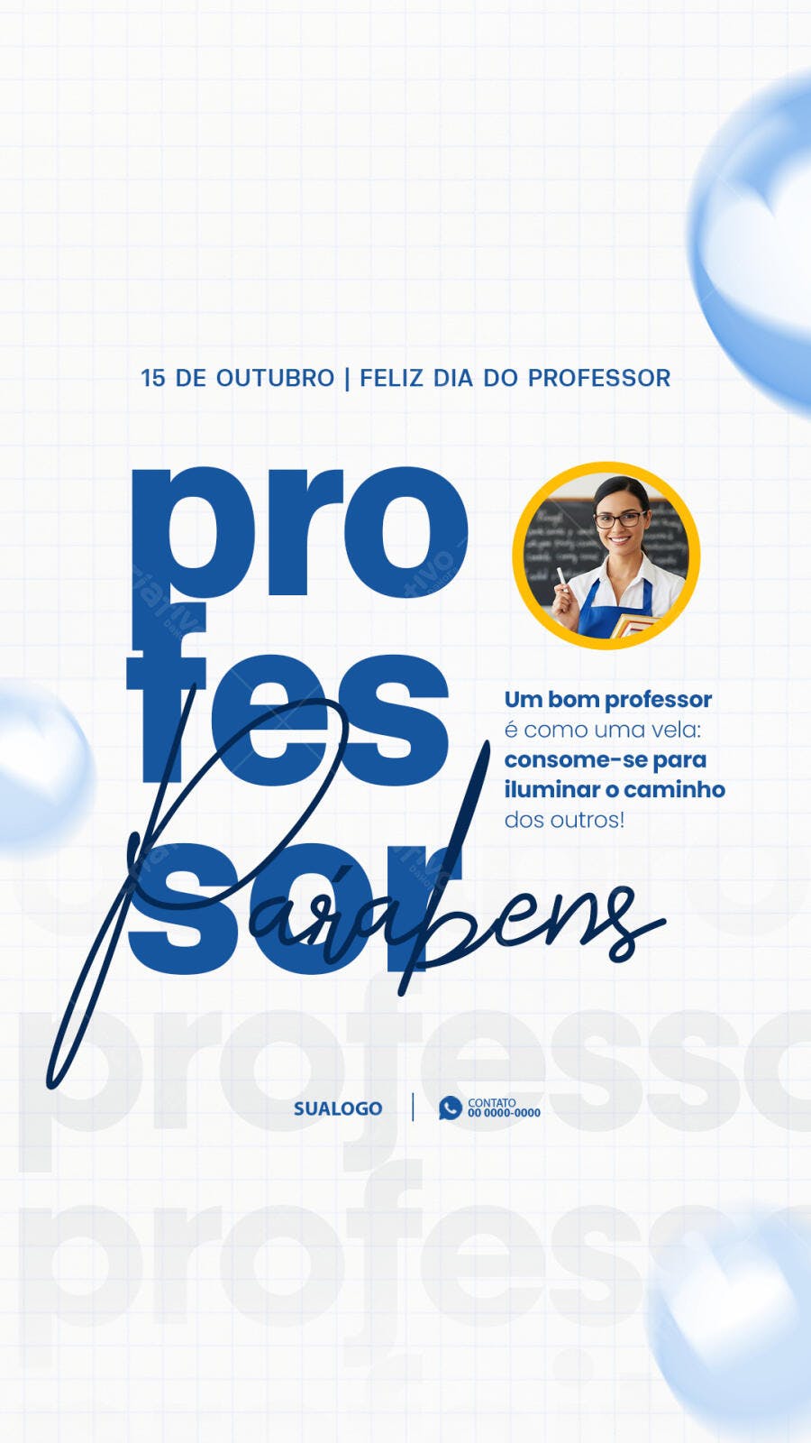 Flyer Homenagem Dia do Professor com Professora PSD Editável