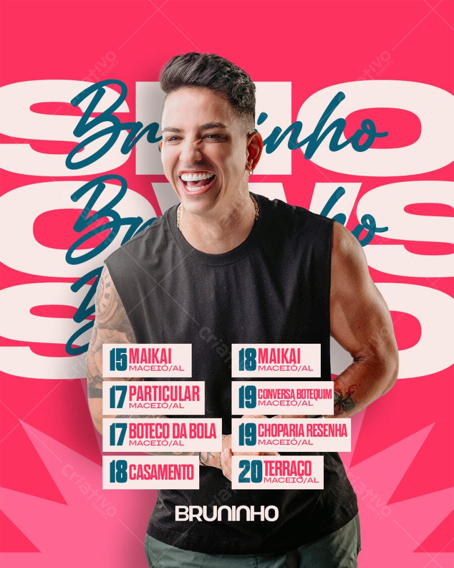 Flyer de Agenda de Shows com Bruninho PSD Editável