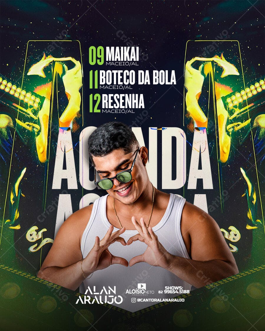 Flyer Agenda de Shows Alan Araujo Noturnos PSD Editável