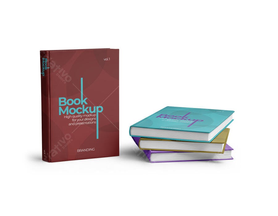 Mockup de Livros Realista Vinho Turquesa Dourado Roxo para Capas