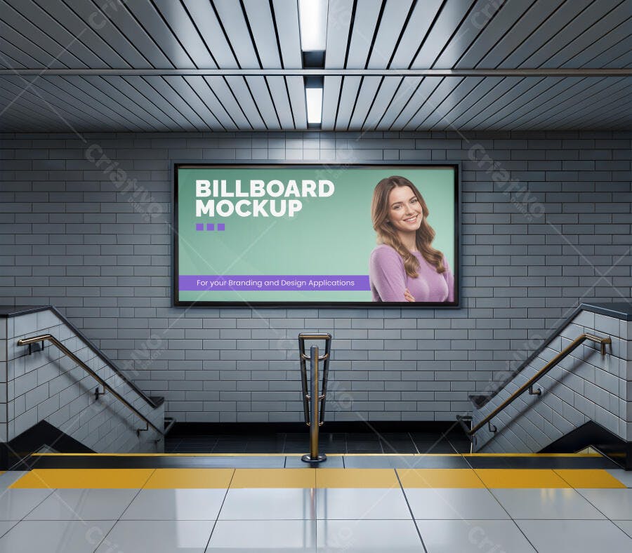 Mockup Realista de Billboard Horizontal em Estação de Metrô Moderna
