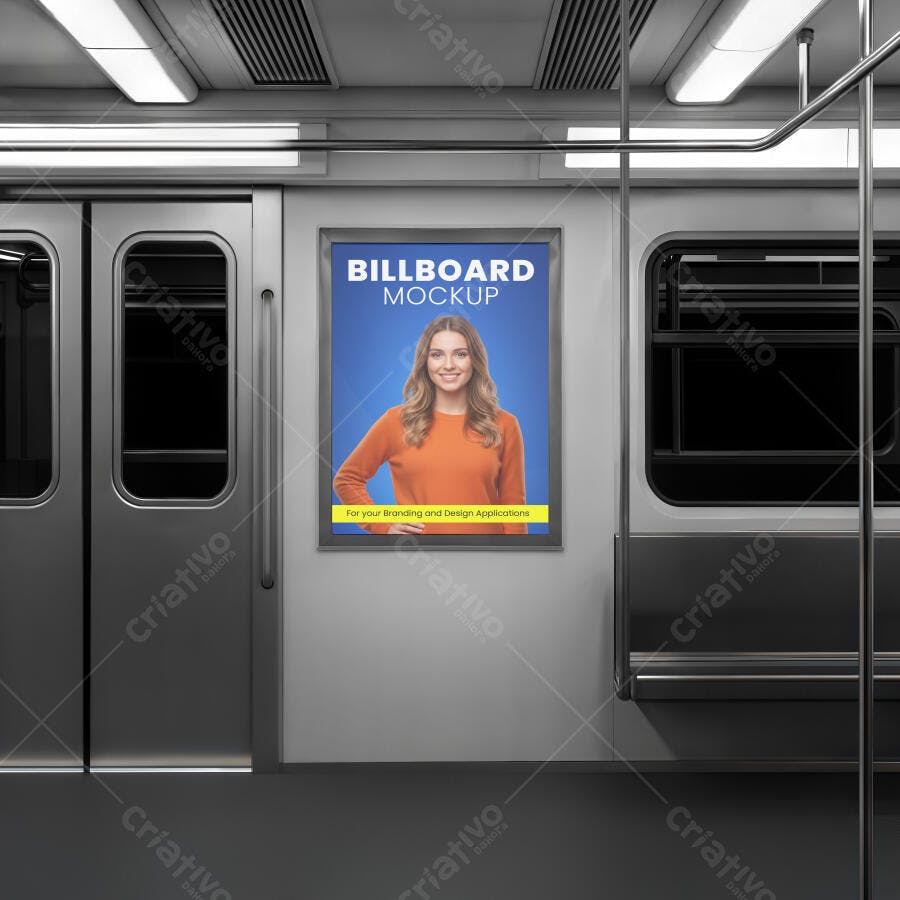 Mockup de Billboard Metrô Urbano com Anúncio Iluminado e Mulher Sorridente
