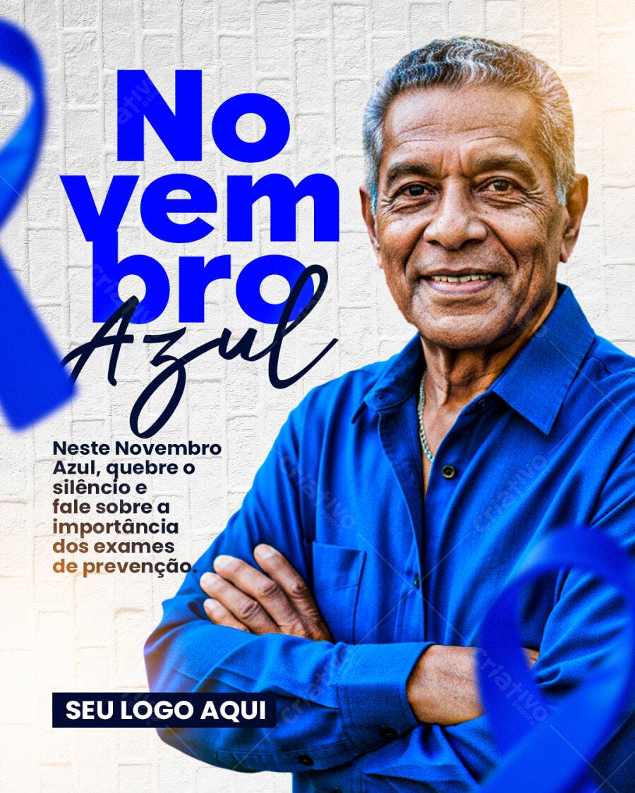 Flyer Novembro Azul com Idoso de Camisa Azul PSD Editável