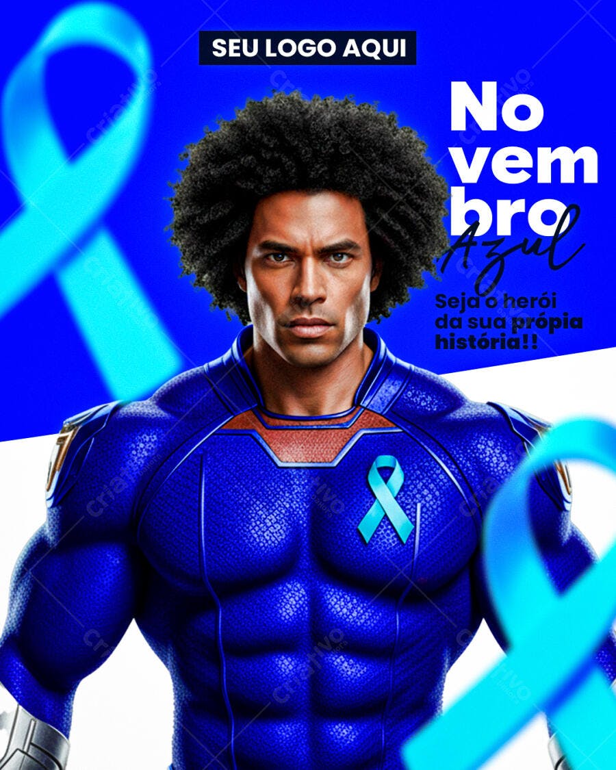 Flyer Novembro Azul com Herói Afro PSD Editável