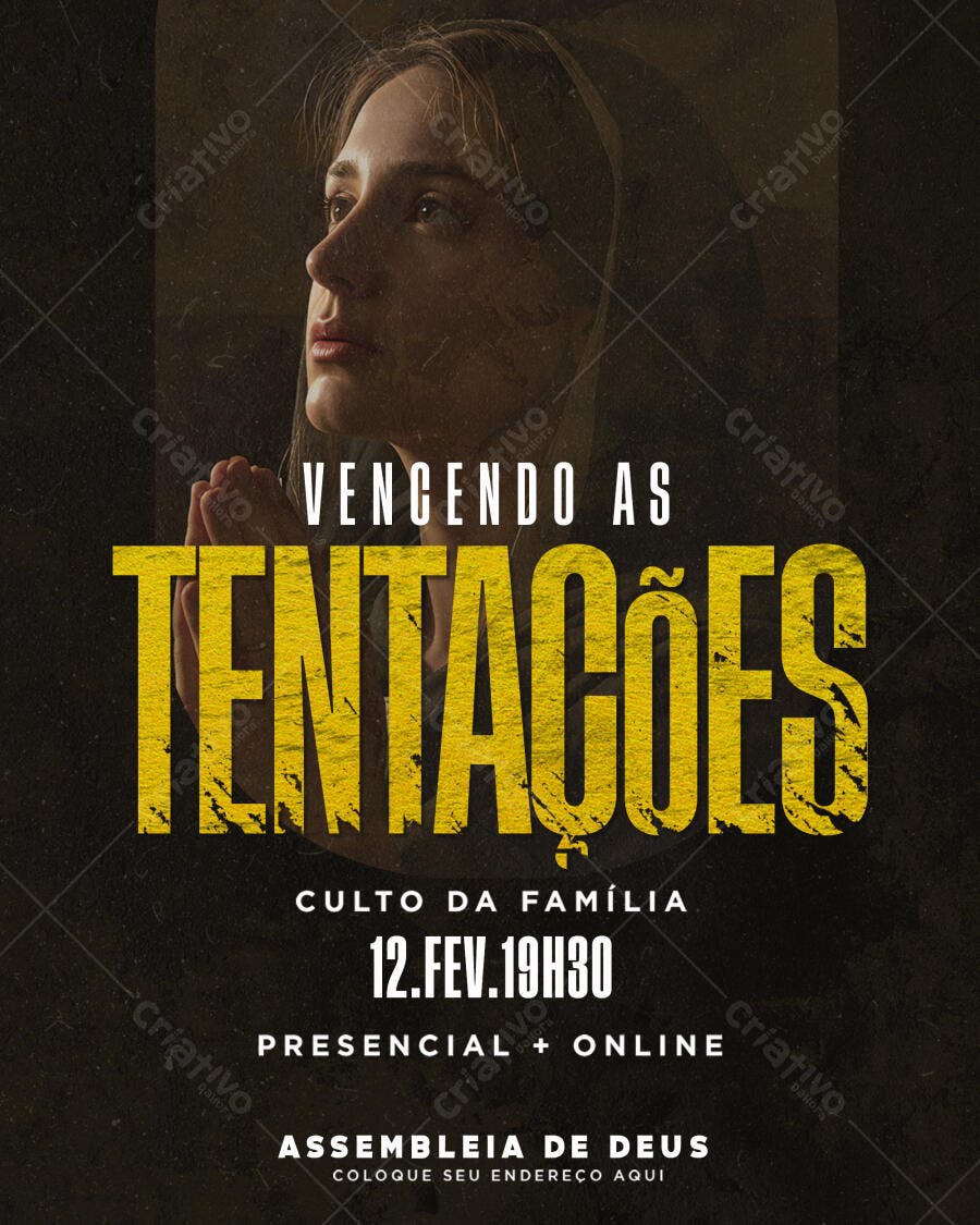 Post para Redes Sociais Culto da Família Vencendo Tentacoes PSD Editável