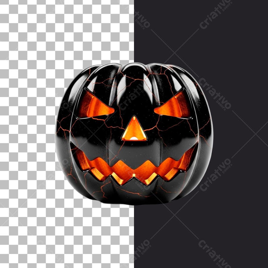Abóbora Jack-o'-lantern Preta Rachada para Halloween PSD Editável