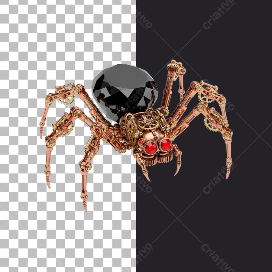 Ilustração 3D Aranha Mecânica Steampunk para Halloween PSD Editável