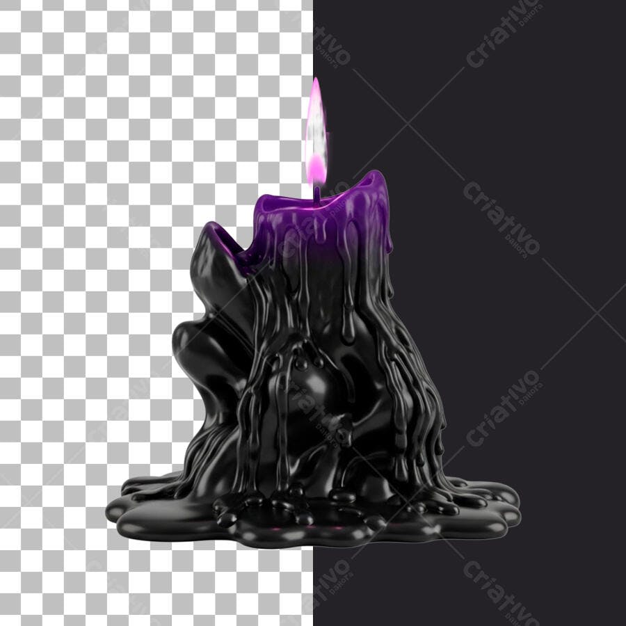 Recurso Gráfico Vela Gótica Derretida Roxa para Halloween PSD Editável