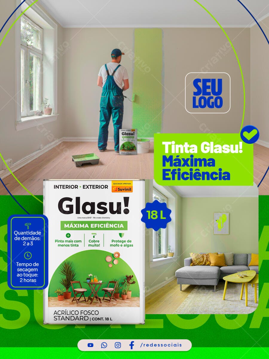 Flyer Tinta Glasu Suvinil 18L Pintura Residencial PSD Editável