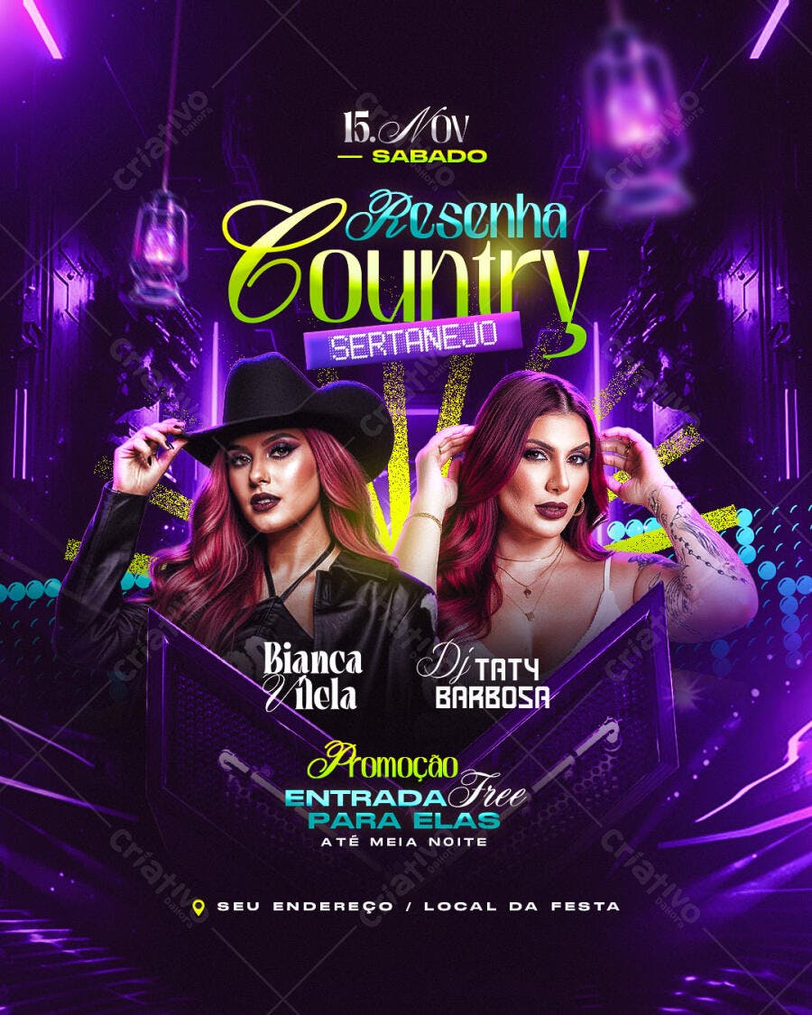 Flyer Resenha Country Sertanejo Bianca Vilela Dj Taty Barbosa PSD Editável