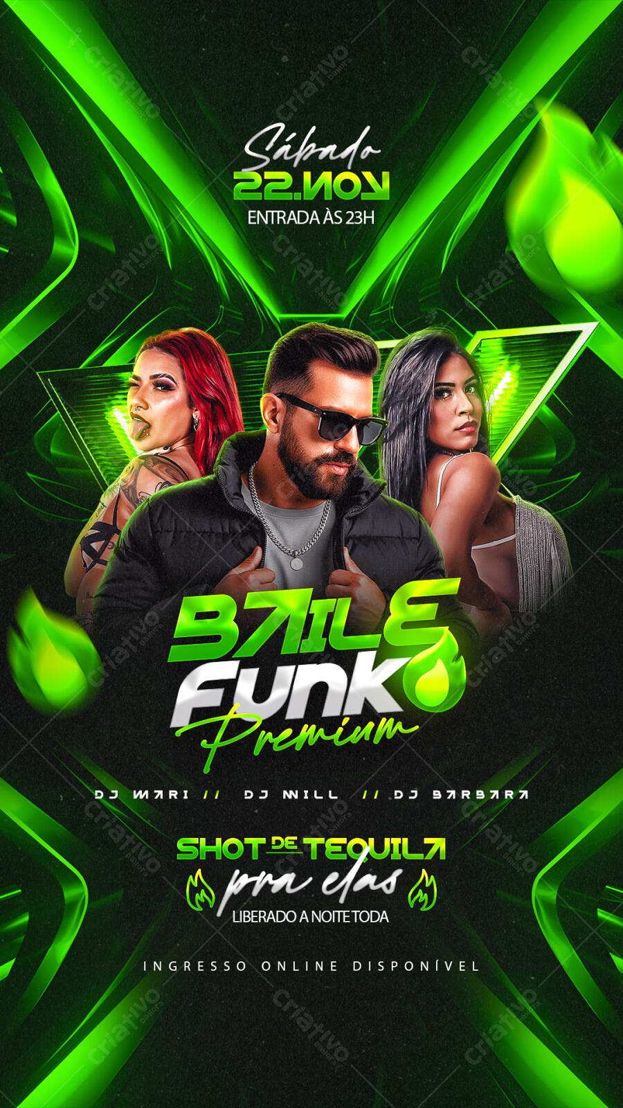 Flyer para Baile Funk Premium com DJs e Tequila PSD Editável
