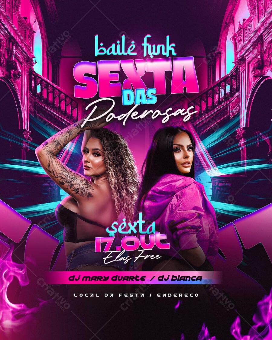 Flyer Baile Funk Sexta das Poderosas Elas Free PSD Editável
