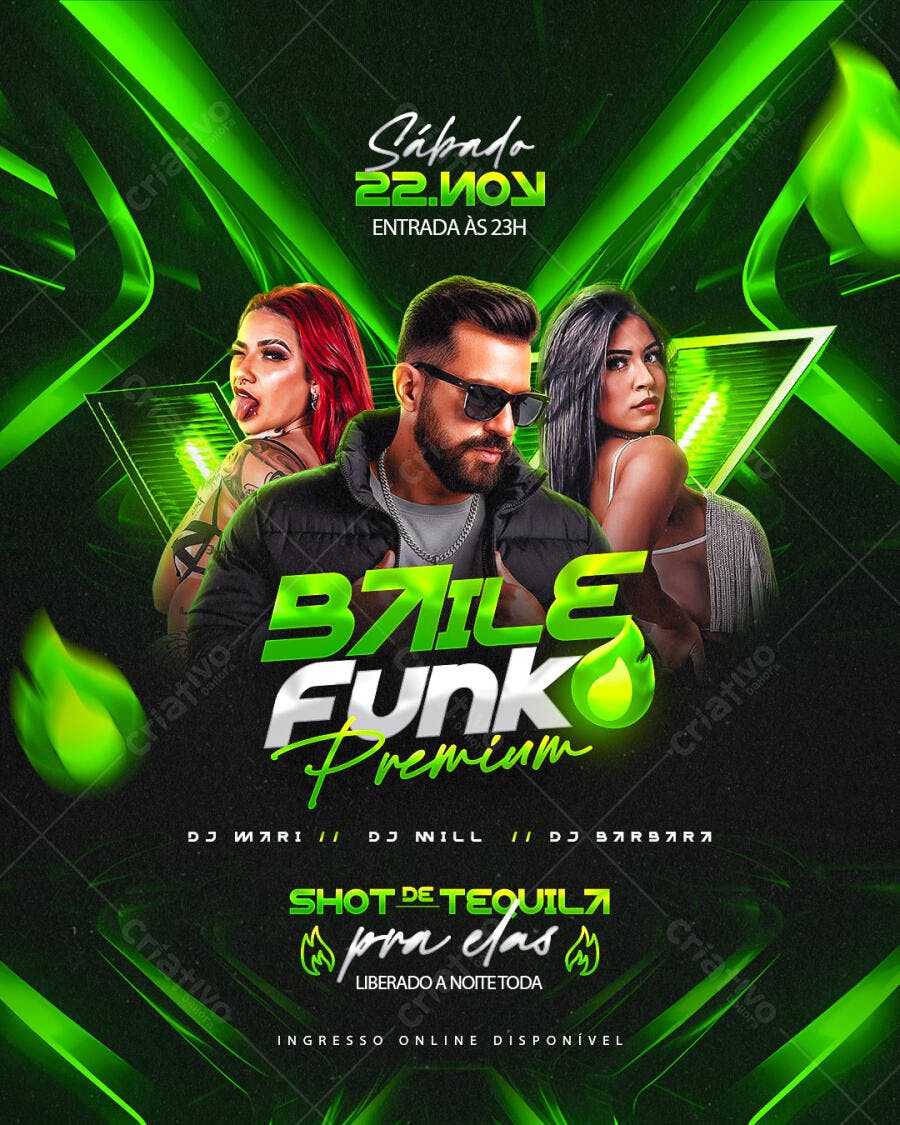Flyer para Baile Funk Premium Sábado 22 NOV com Tequila PSD Editável