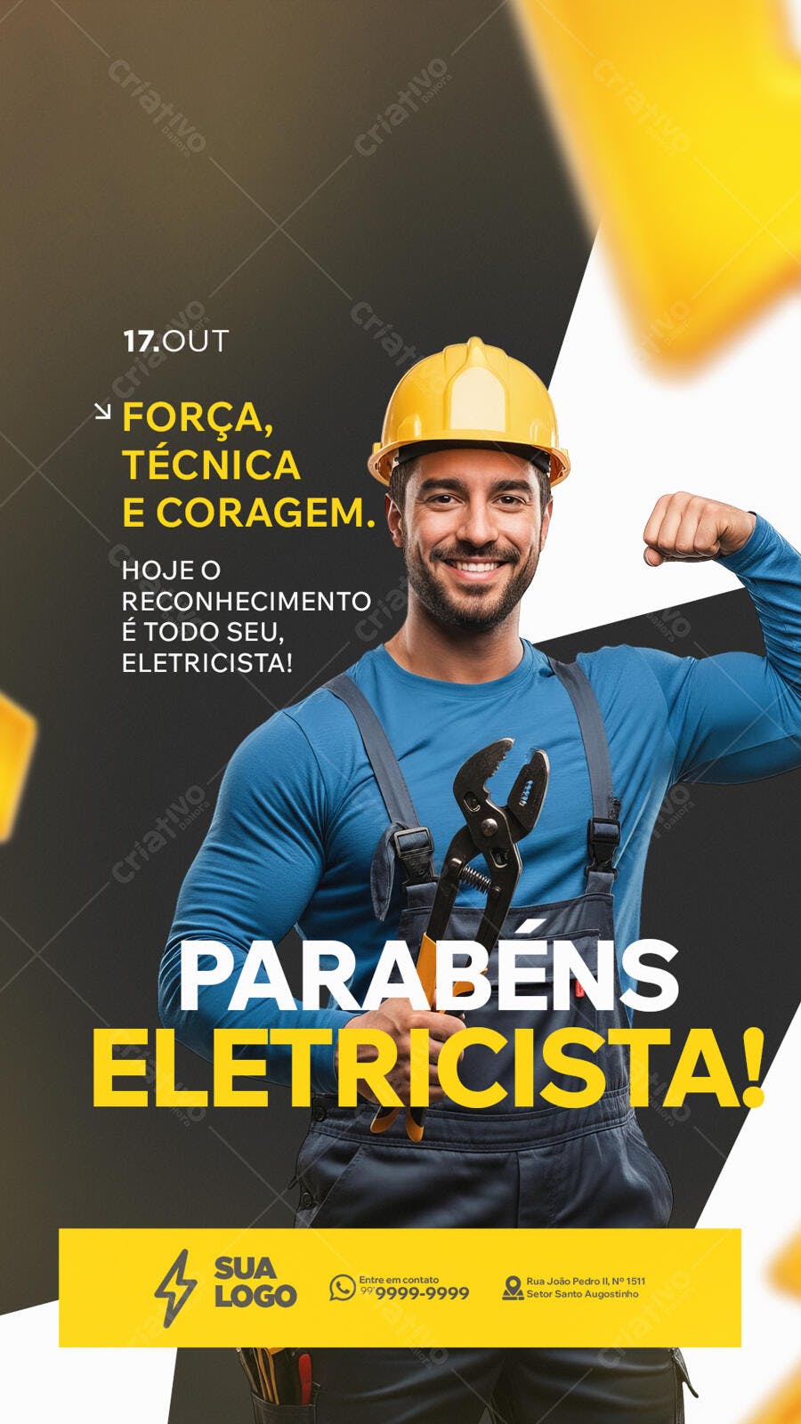 Flyer Parabéns Eletricista 17 Outubro PSD Editável