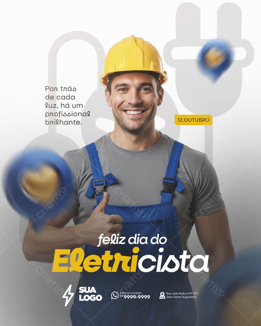 Flyer Dia do Eletricista Profissional Sorridente PSD Editável