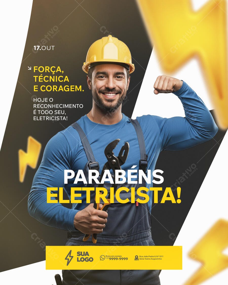 Flyer para Dia do Eletricista PSD Editável