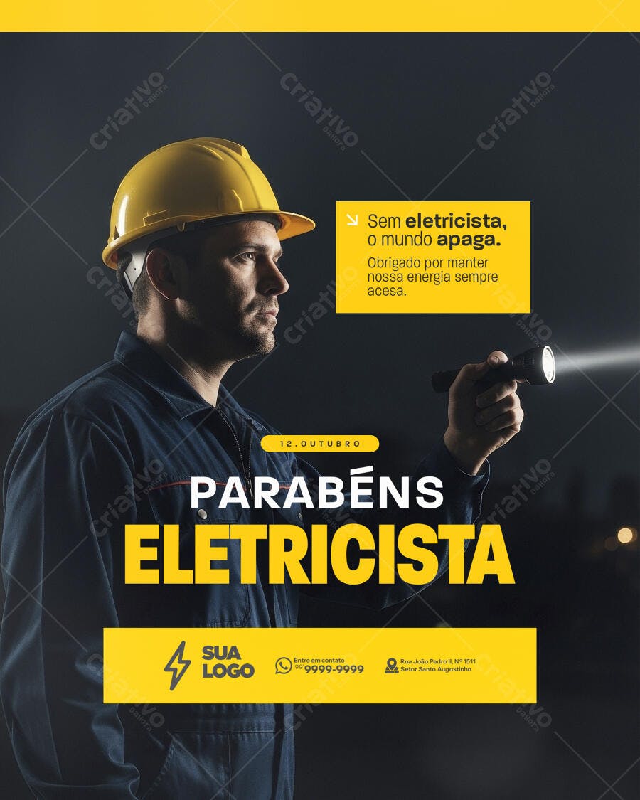 Post Redes Sociais Dia do Eletricista com Flashlight PSD Editável