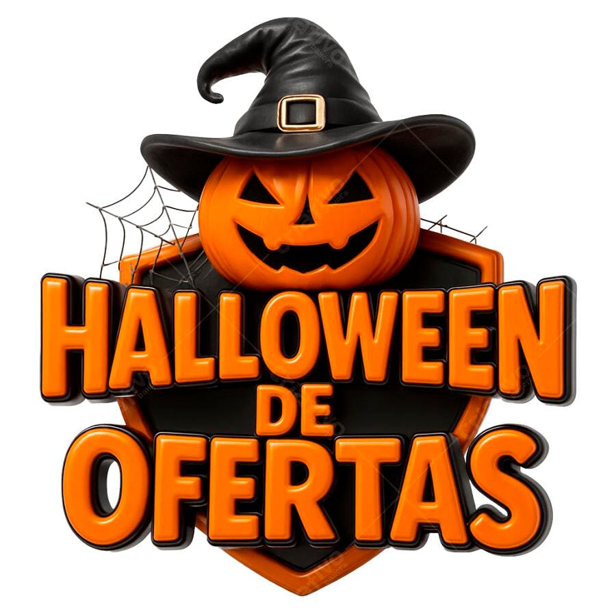 Selo para Halloween de Ofertas Laranja e Preto PNG com fundo transparente