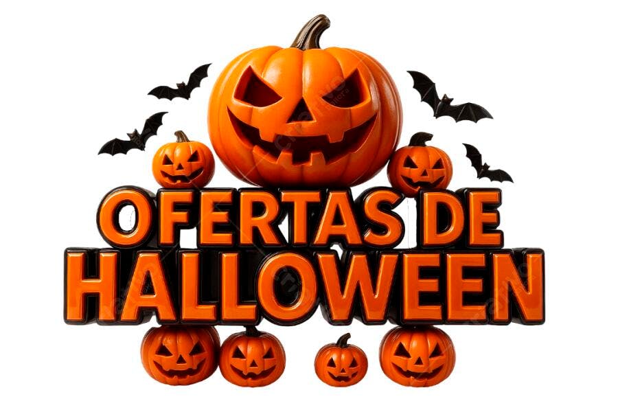 Banner Ofertas de Halloween Abóboras Morcegos 3D PNG com fundo transparente