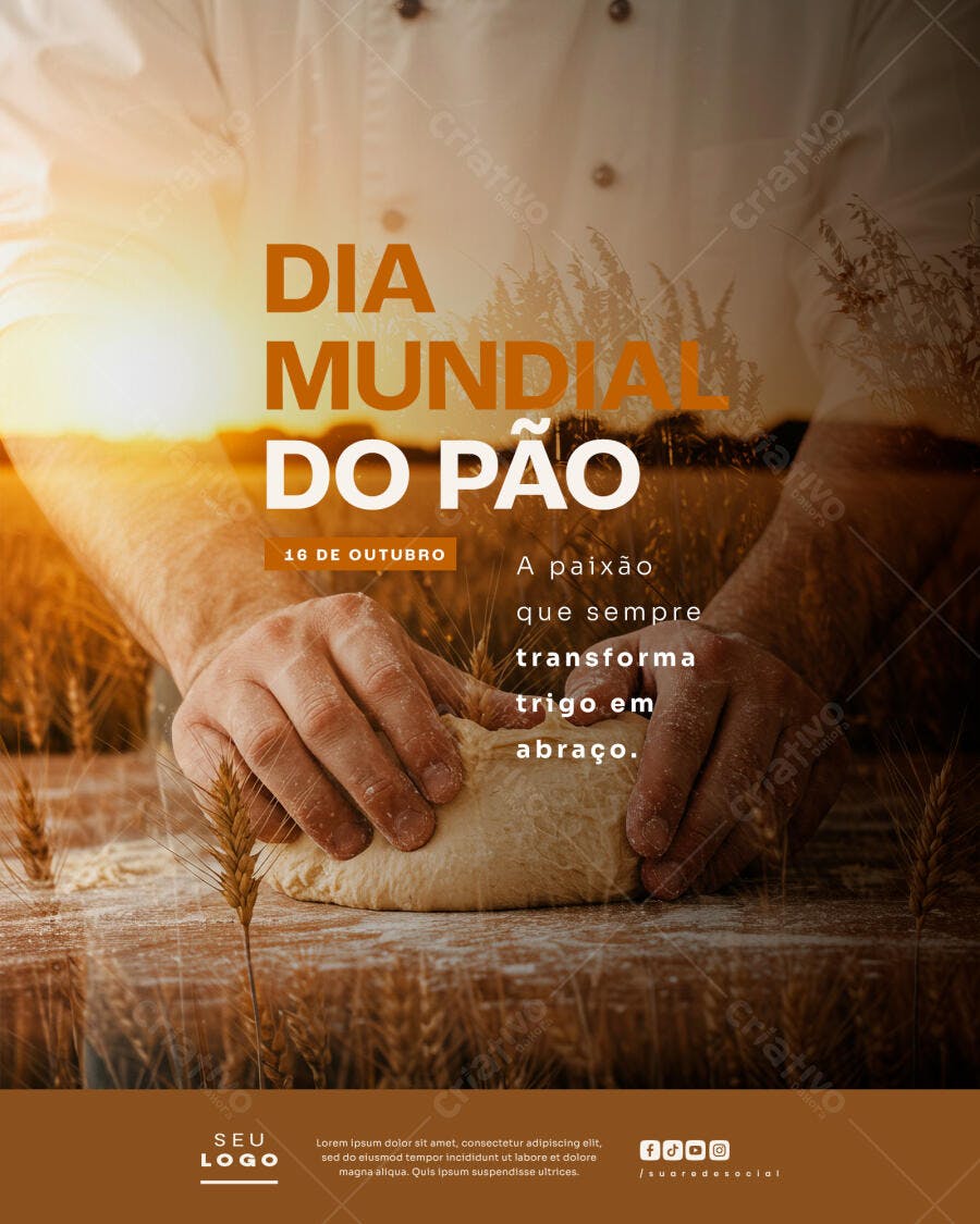 Flyer para Dia Mundial do Pão 16 de Outubro PSD Editável