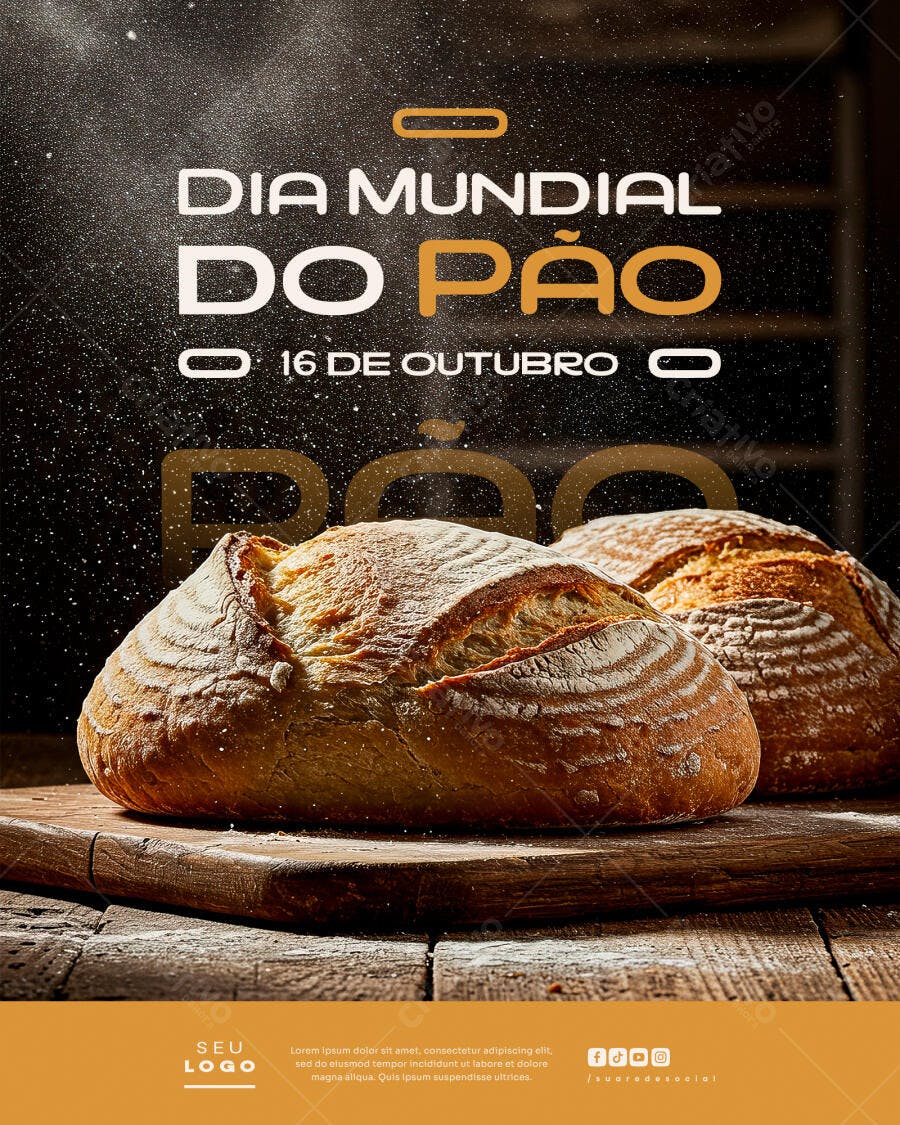 Flyer para Dia Mundial do Pão 16 de Outubro PSD Editável