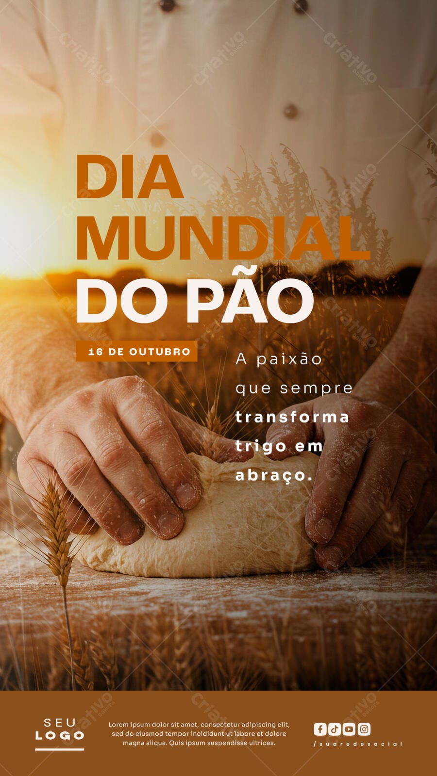 Flyer para Dia Mundial do Pão Artesanal com Trigo PSD Editável